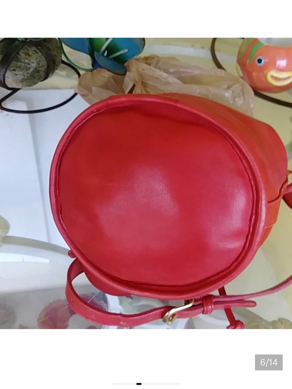 Coach Red Leather Drawstring Crossbody Bucket Bag - Picture 6 of 9